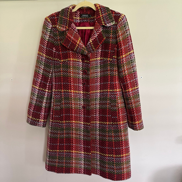 Tribal Plaid Women’s Wool Blend Single Breasted Coat Red/Green Bulgaria Made- 8 - Picture 1 of 10